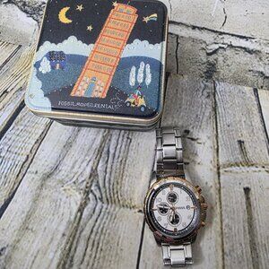 Fossil Mens Retro Watch FS4722 Stainless Steel Works Needs Battery w Box